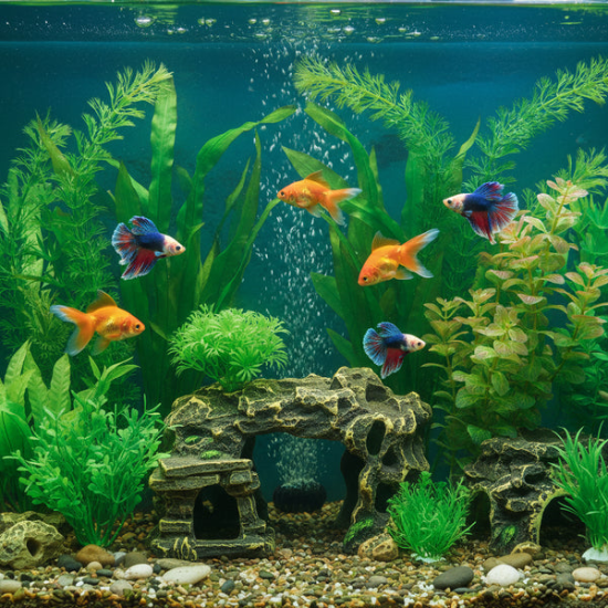 12Pcs Aquarium Artificial Plants & Rock Cave Decor Set
