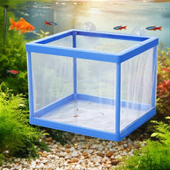 Fish Tank Breeder Net Box with Suction Cups – Blue Mesh Fry Saver