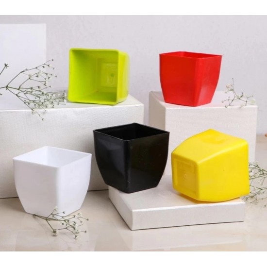 5-Inch Pearl Plastic Planters Yellow Color- Flower Pots Set (Pack of 4, Plastic) | Gamla Plant Container.