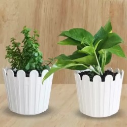 Garden White Plastic Pot 6 Inch Trendy Design (6 Pcs. Set) | Durable and Long-Lasting Gardening Pots for Indoor or Outdoor Use | Perfect for Your Home Garden