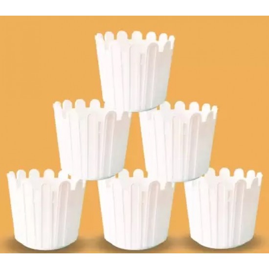 Garden White Plastic Pot 6 Inch Trendy Design (6 Pcs. Set) | Durable and Long-Lasting Gardening Pots for Indoor or Outdoor Use | Perfect for Your Home Garden