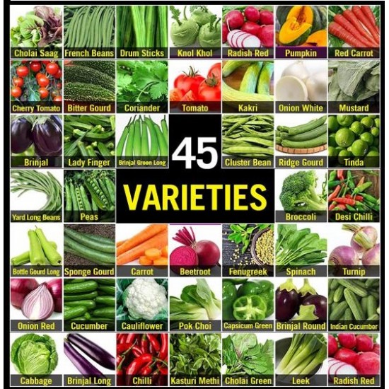 Indian Vegetable Fresh Harvested Seeds Combo pack 45+ Different Variety (Non GMO) .